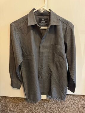 Thunder Button Up Shirt Mens Cotton Gray Casual (Flawed)